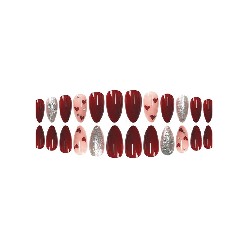 Crimson Spark Nails | Red & Silver Glitter Press-On Set