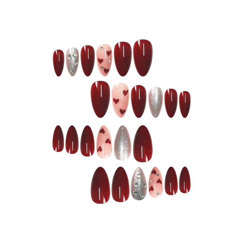 Crimson Spark Nails | Red & Silver Glitter Press-On Set