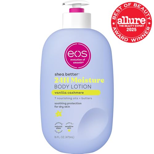 eos Shea Better Body Lotion Vanilla Cashmere, 24-Hour Moisture Skin Care, Lightweight & Non-Greasy, Natural Shea, Vegan, Vanilla Body Lotion, 16 fl oz