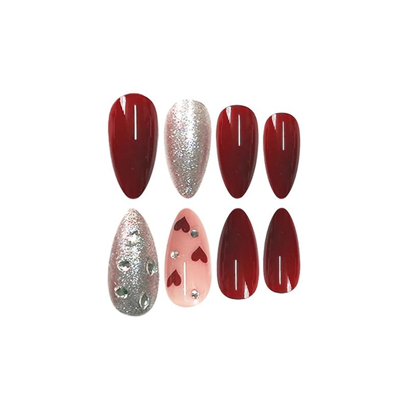 Crimson Spark Nails | Red & Silver Glitter Press-On Set