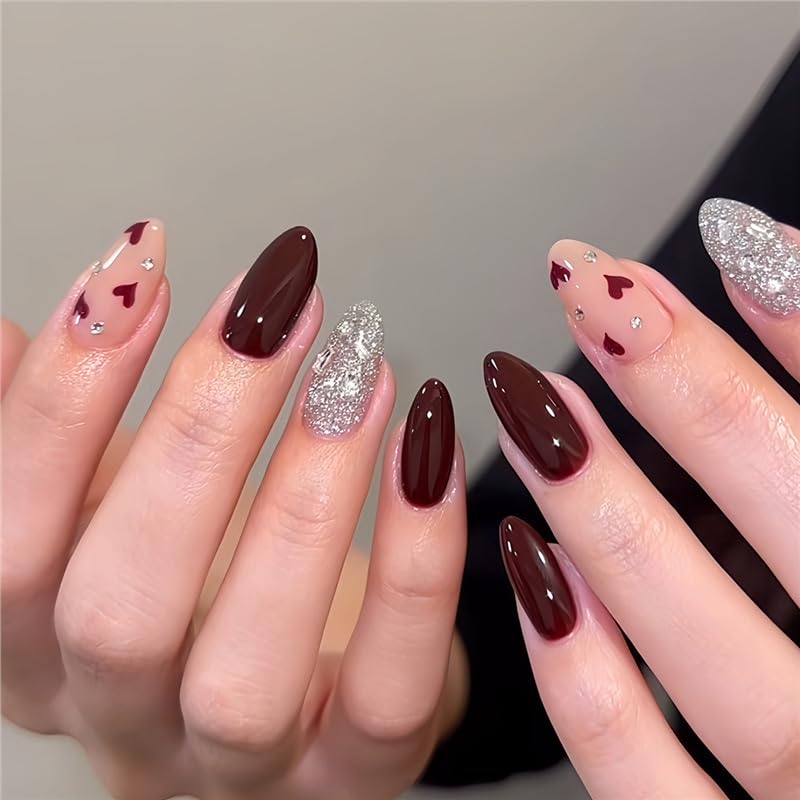 Crimson Spark Nails | Red & Silver Glitter Press-On Set