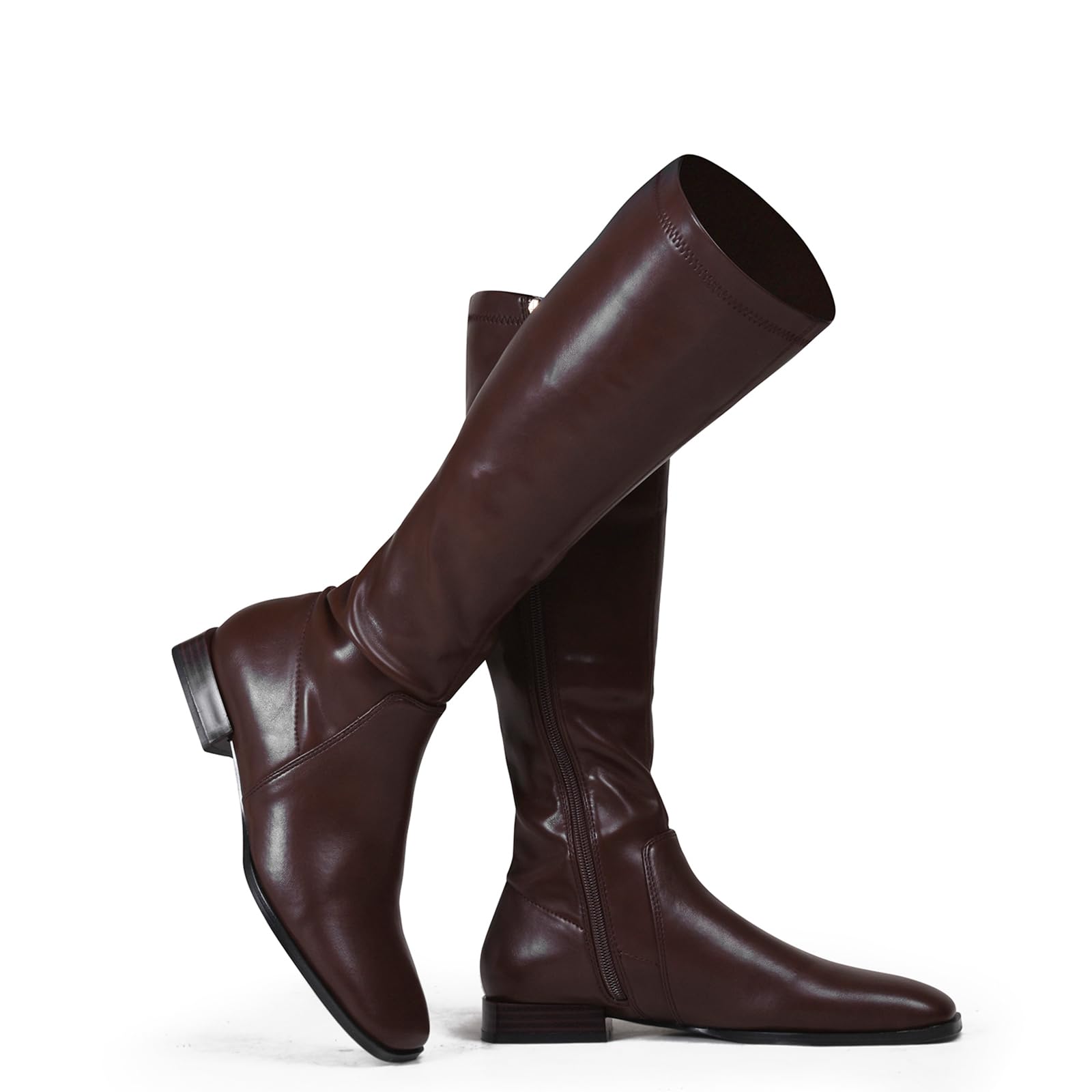 Vintage Knee High Boots | Square Toe Flat Heel Fall Boots