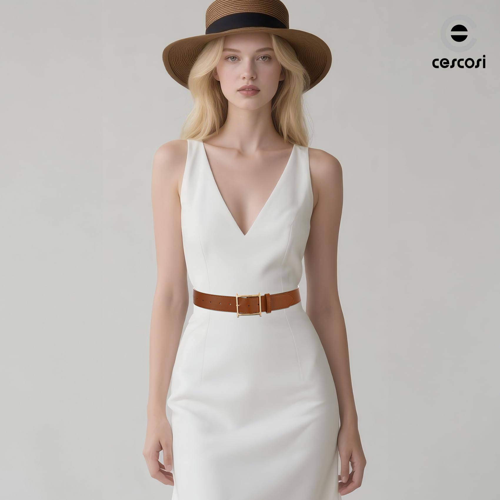 Classic Leather Belt | Square Gold Buckle Women’s Retro Style