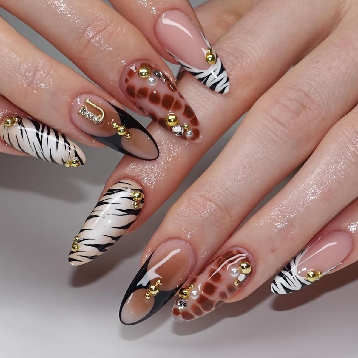 Wild Safari Nails | Animal Print Press-On Nails with Gold Accents