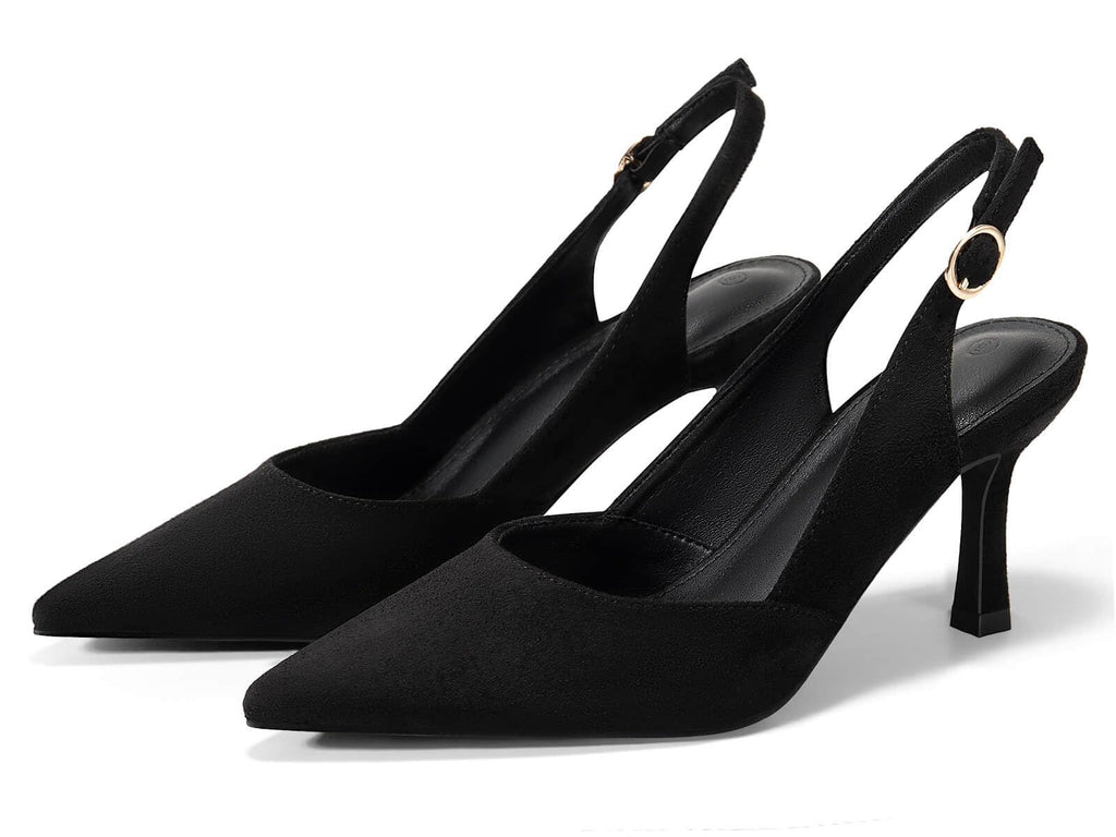 Rilista Womens Slingback Pumps Closed Pointed Toe Kitten Heel Sandals Wedding Evening Party Dress Shoes Black Suede