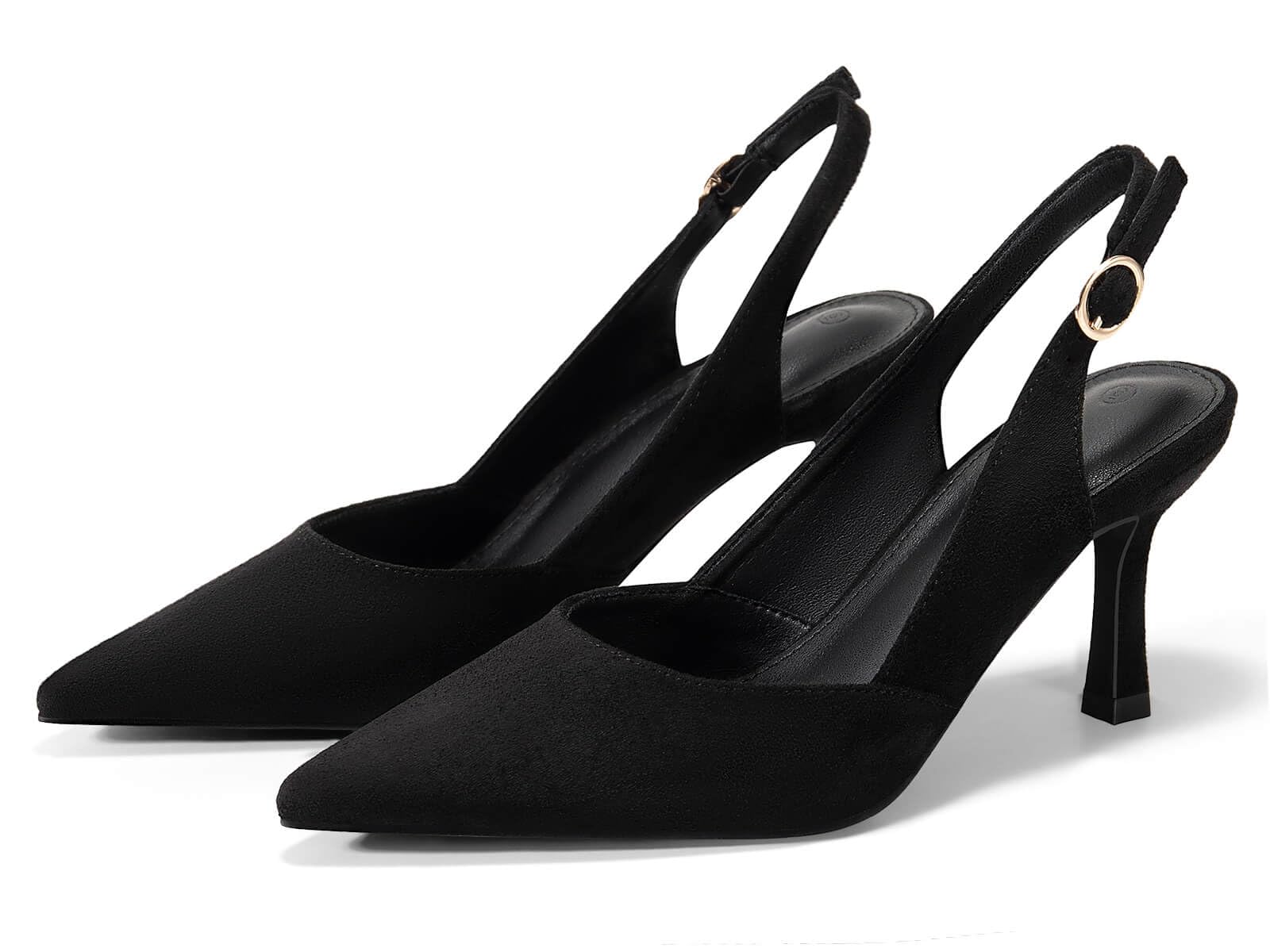 Rilista Womens Slingback Pumps Closed Pointed Toe Kitten Heel Sandals Wedding Evening Party Dress Shoes Black Suede