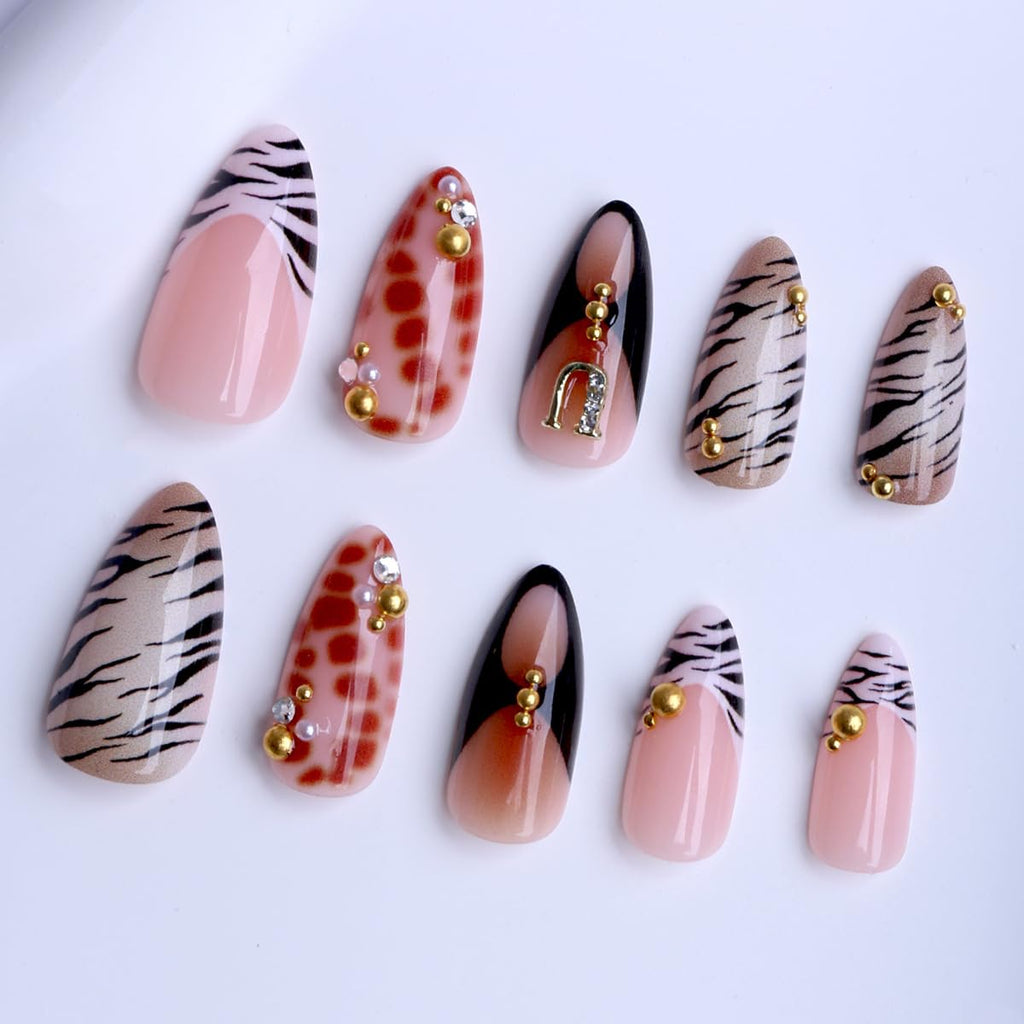 Wild Safari Nails | Animal Print Press-On Nails with Gold Accents