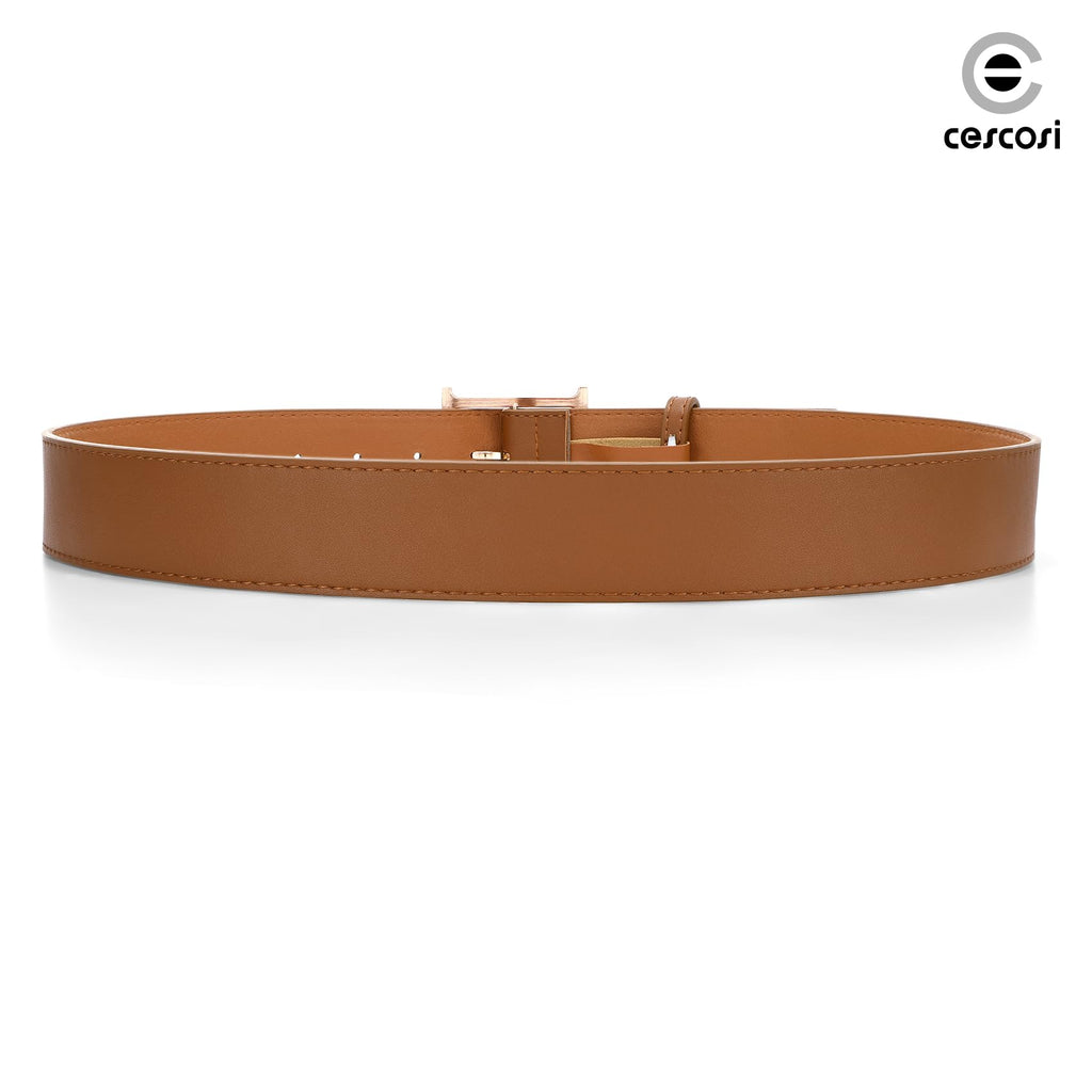 Classic Leather Belt | Square Gold Buckle Women’s Retro Style