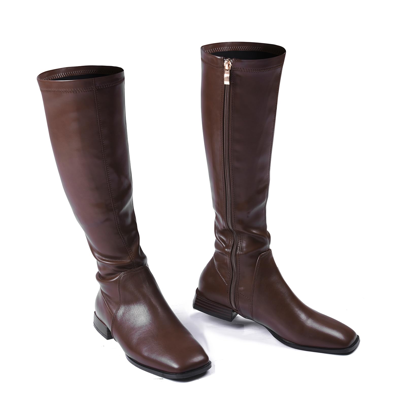 Vintage Knee High Boots | Square Toe Flat Heel Fall Boots