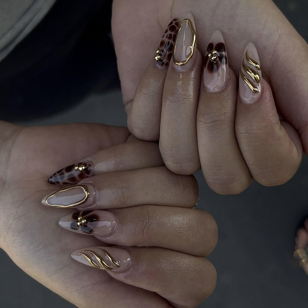 Golden Ember Nails | Tortoise Shell & Gold Accented Press-On Nail Set