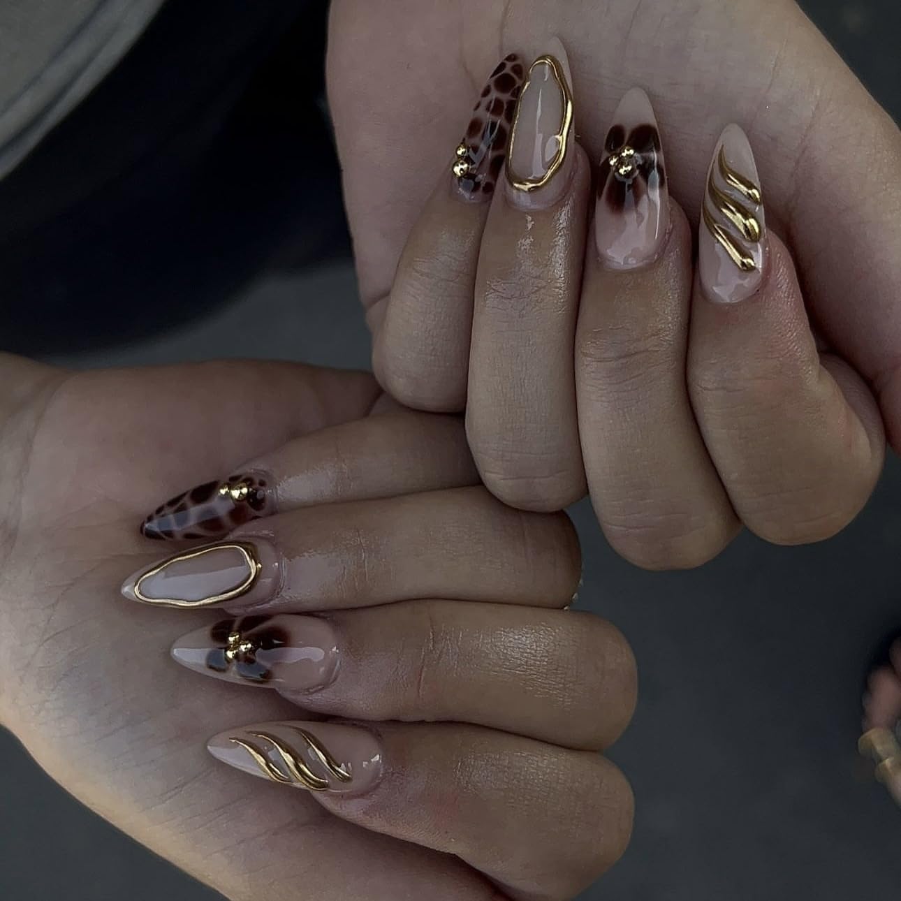 Golden Ember Nails | Tortoise Shell & Gold Accented Press-On Nail Set
