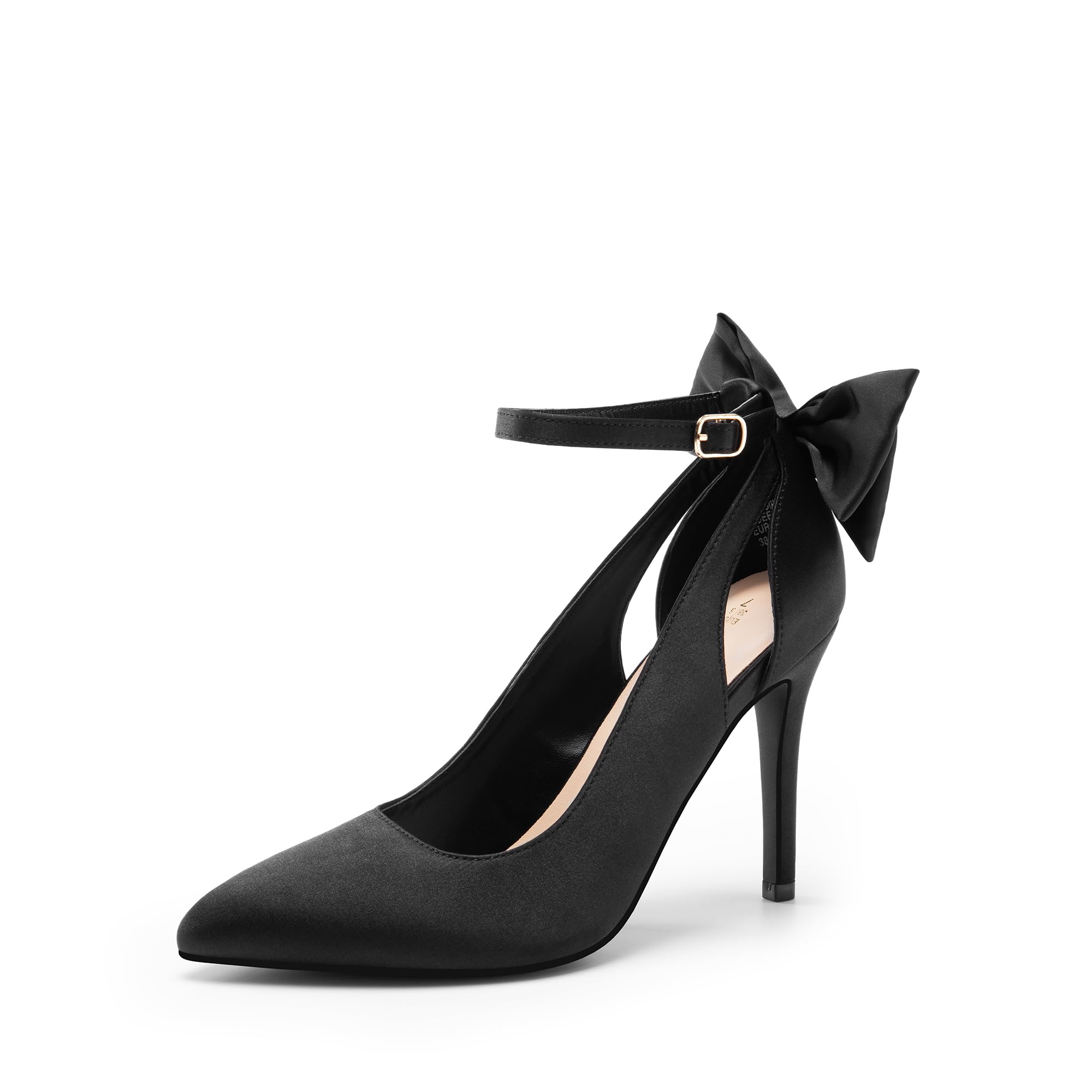 DREAM PAIRS Women's High Heels Stiletto Strappy Pointed Toe Bow Dress Shoes Sexy Party Wedding Pumps,Size 11,Black-Satin,SDPU2450W