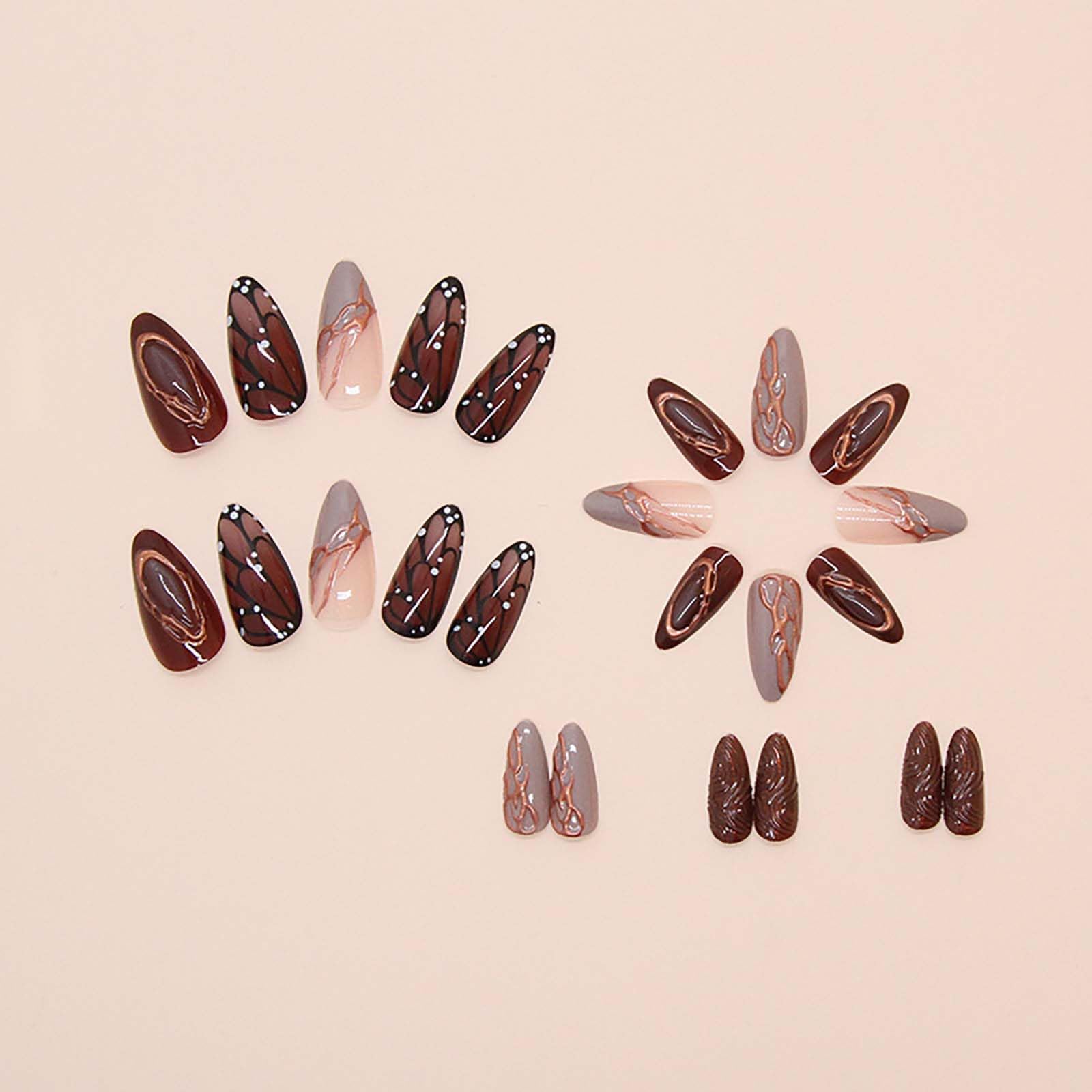 Cocoa Butterfly Nails | Brown & Gold Artistic Press-On Set