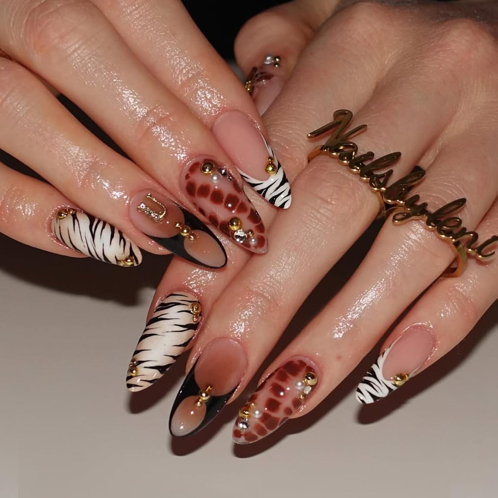 Wild Safari Nails | Animal Print Press-On Nails with Gold Accents