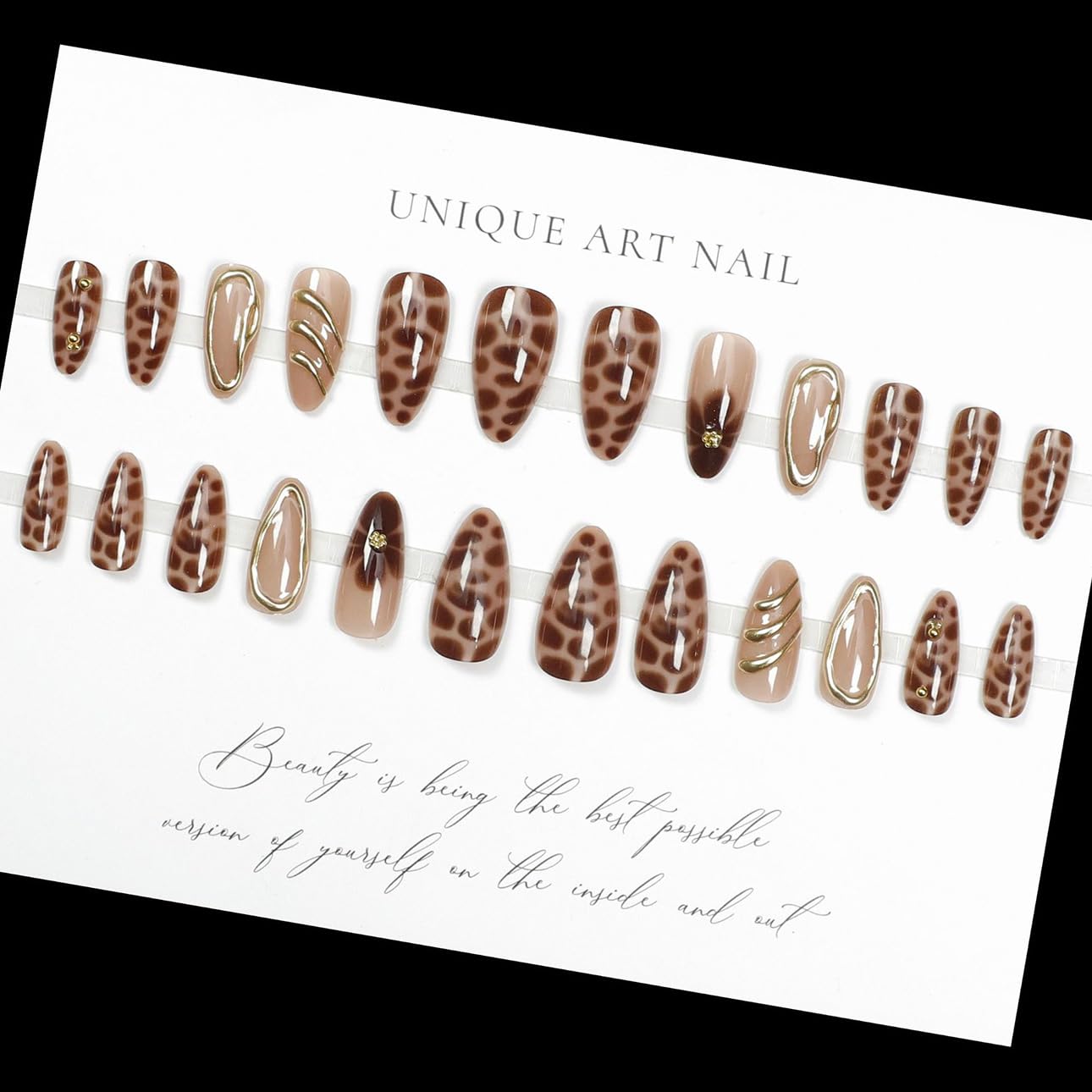 Golden Ember Nails | Tortoise Shell & Gold Accented Press-On Nail Set