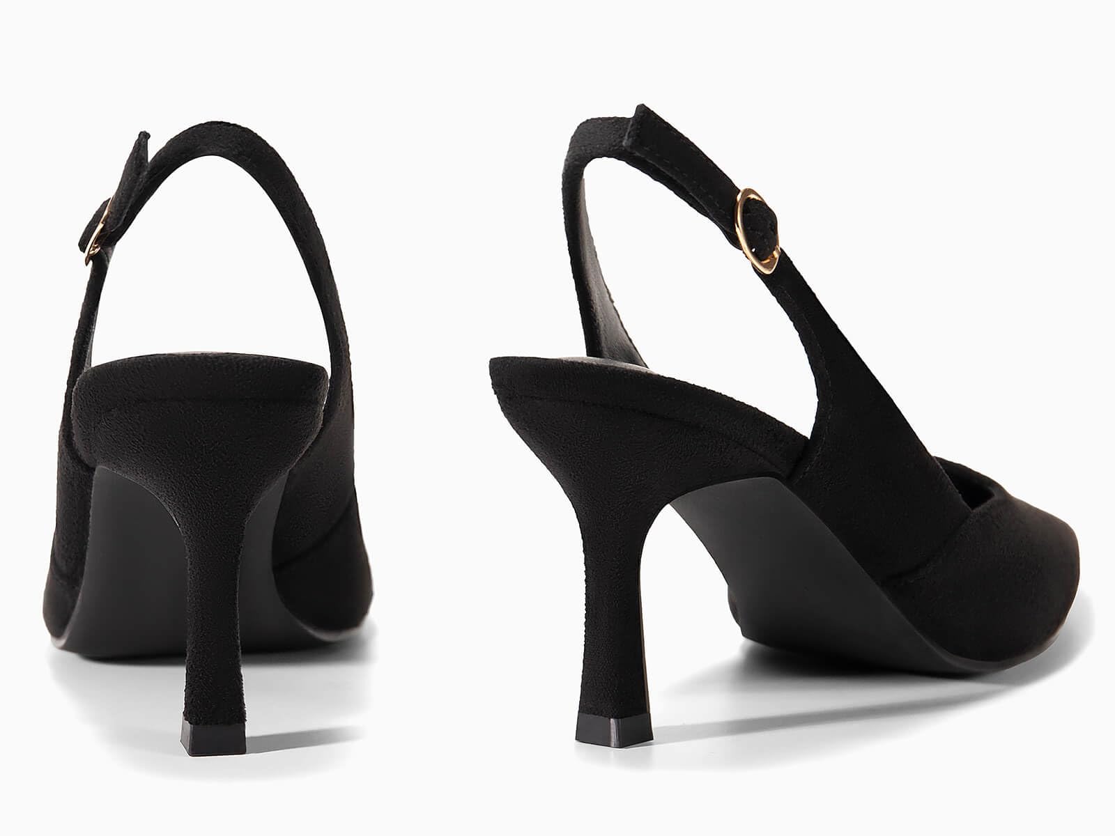 Rilista Womens Slingback Pumps Closed Pointed Toe Kitten Heel Sandals Wedding Evening Party Dress Shoes Black Suede