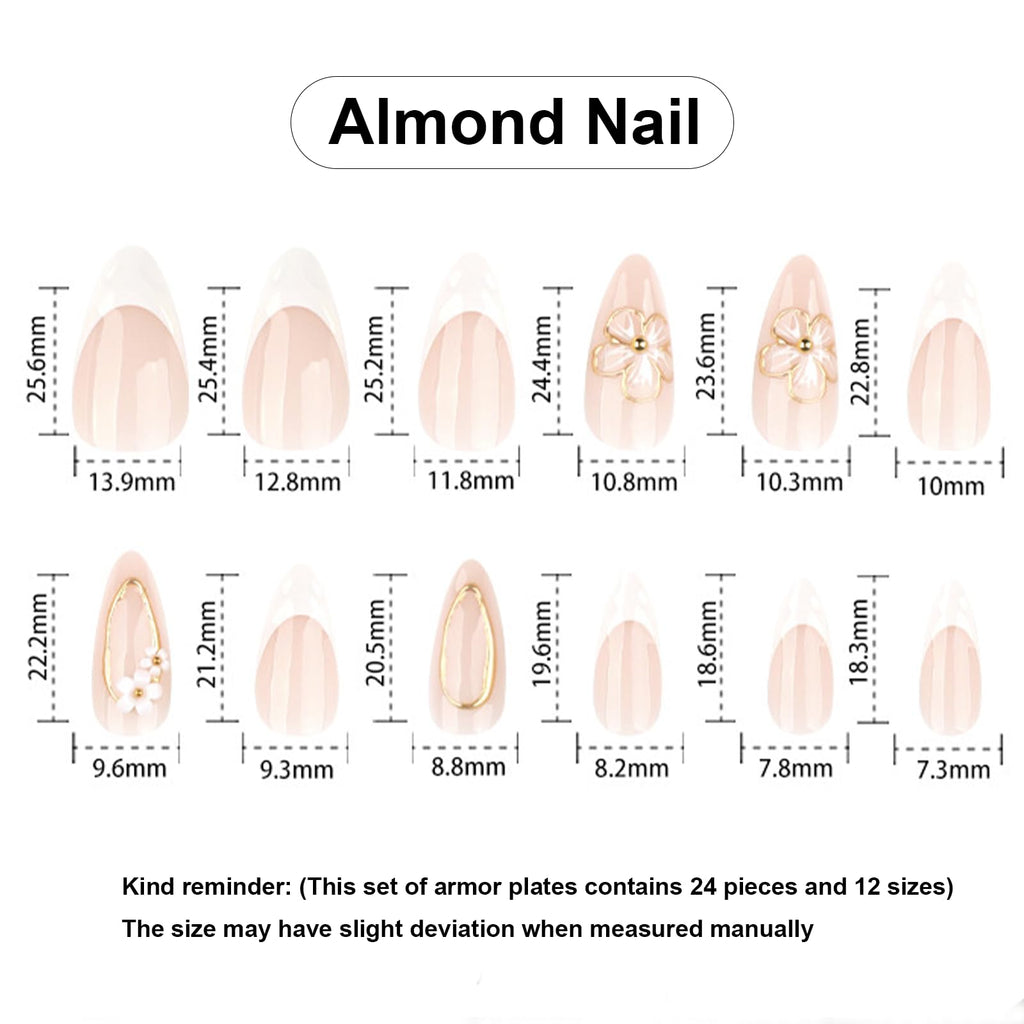 Golden Petal French Nails | White & Gold 3D Floral Press-On Set