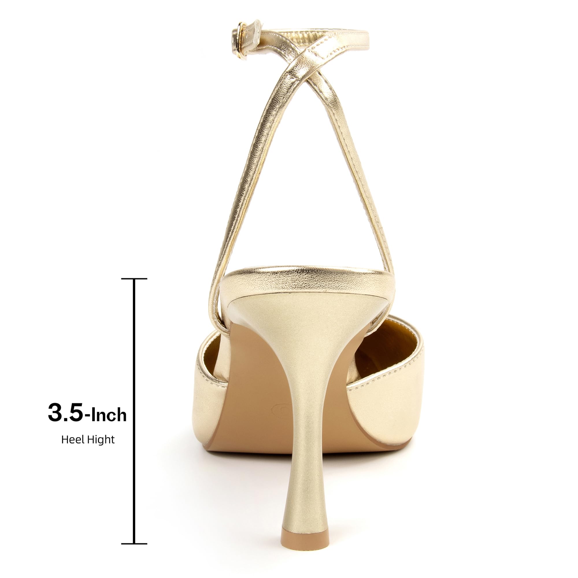 Miorap Closed Pointed Toe Kitten Slingback Heels for Women Ankle Strap Pumps Wedding Party Dressy Comfort Shoes Gold Size 7