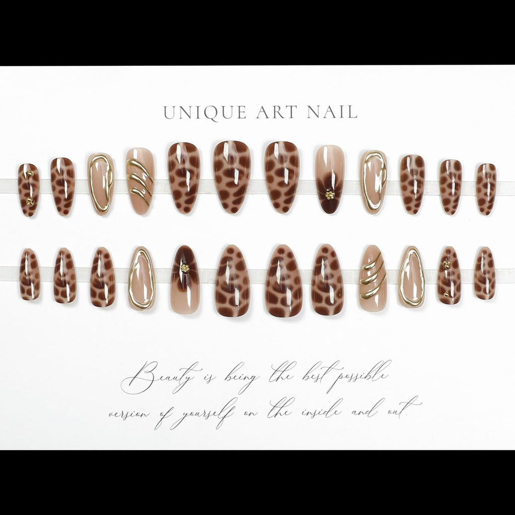 Golden Ember Nails | Tortoise Shell & Gold Accented Press-On Nail Set
