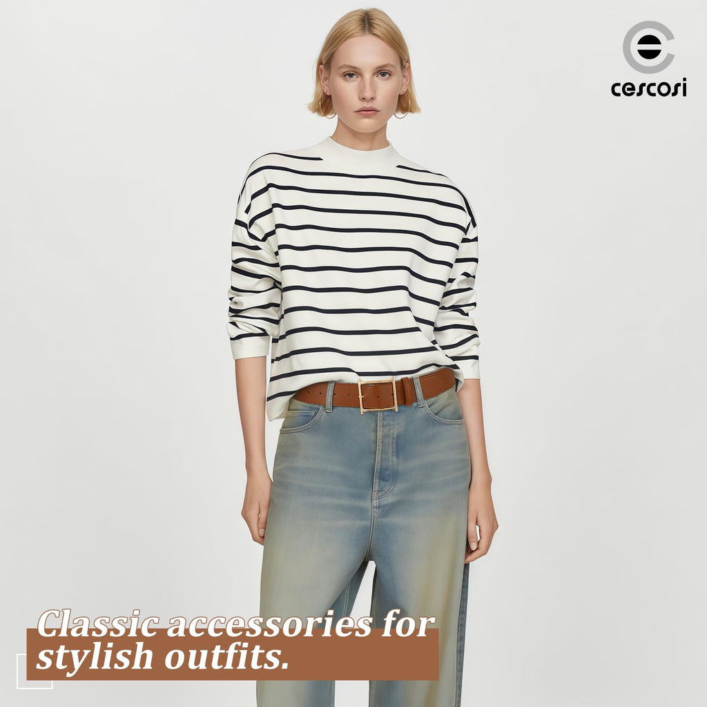 Classic Leather Belt | Square Gold Buckle Women’s Retro Style