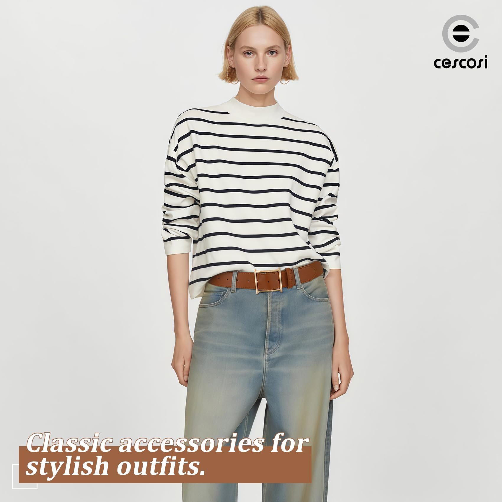 Classic Leather Belt | Square Gold Buckle Women’s Retro Style