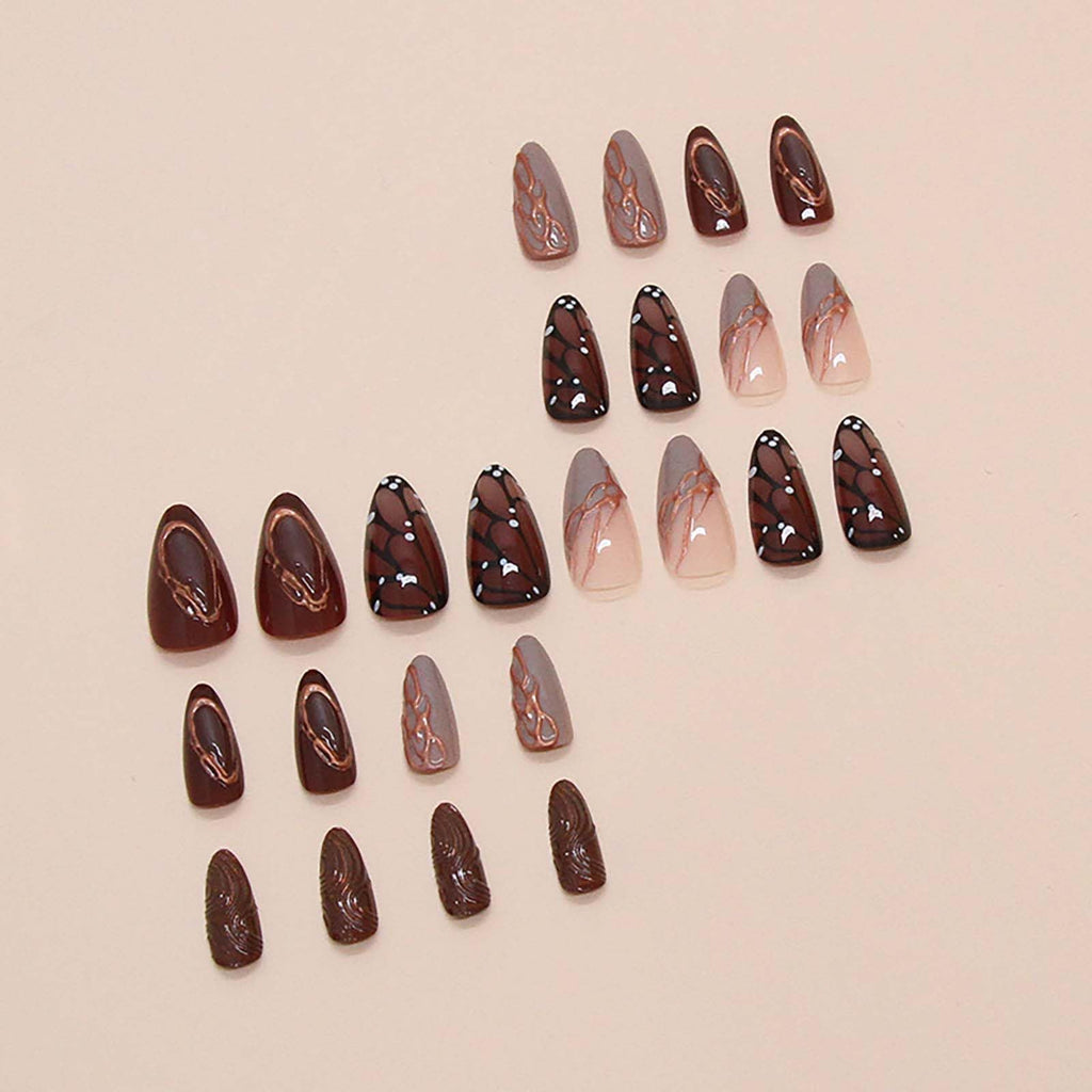 Cocoa Butterfly Nails | Brown & Gold Artistic Press-On Set