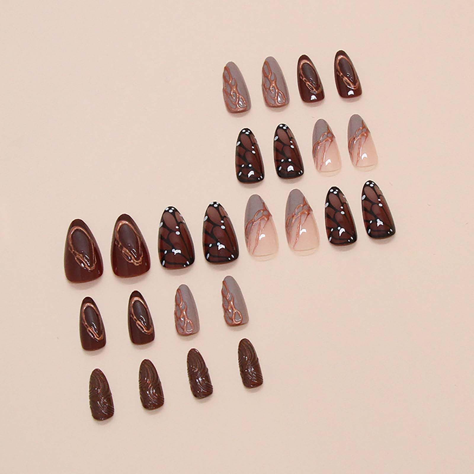 Cocoa Butterfly Nails | Brown & Gold Artistic Press-On Set