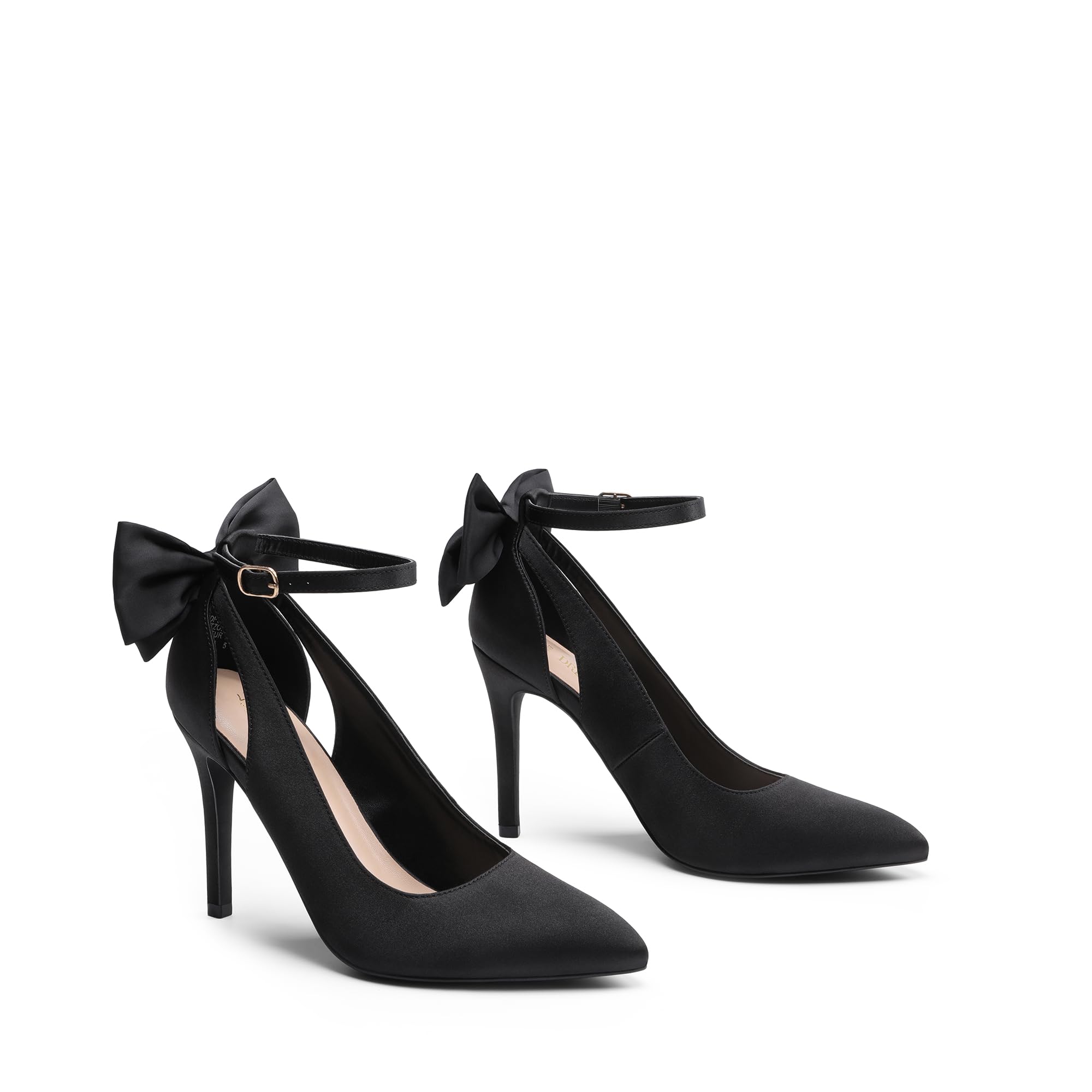 DREAM PAIRS Women's High Heels Stiletto Strappy Pointed Toe Bow Dress Shoes Sexy Party Wedding Pumps,Size 11,Black-Satin,SDPU2450W