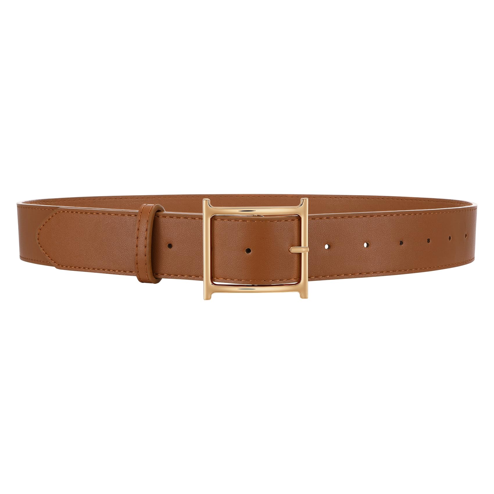 Classic Leather Belt | Square Gold Buckle Women’s Retro Style
