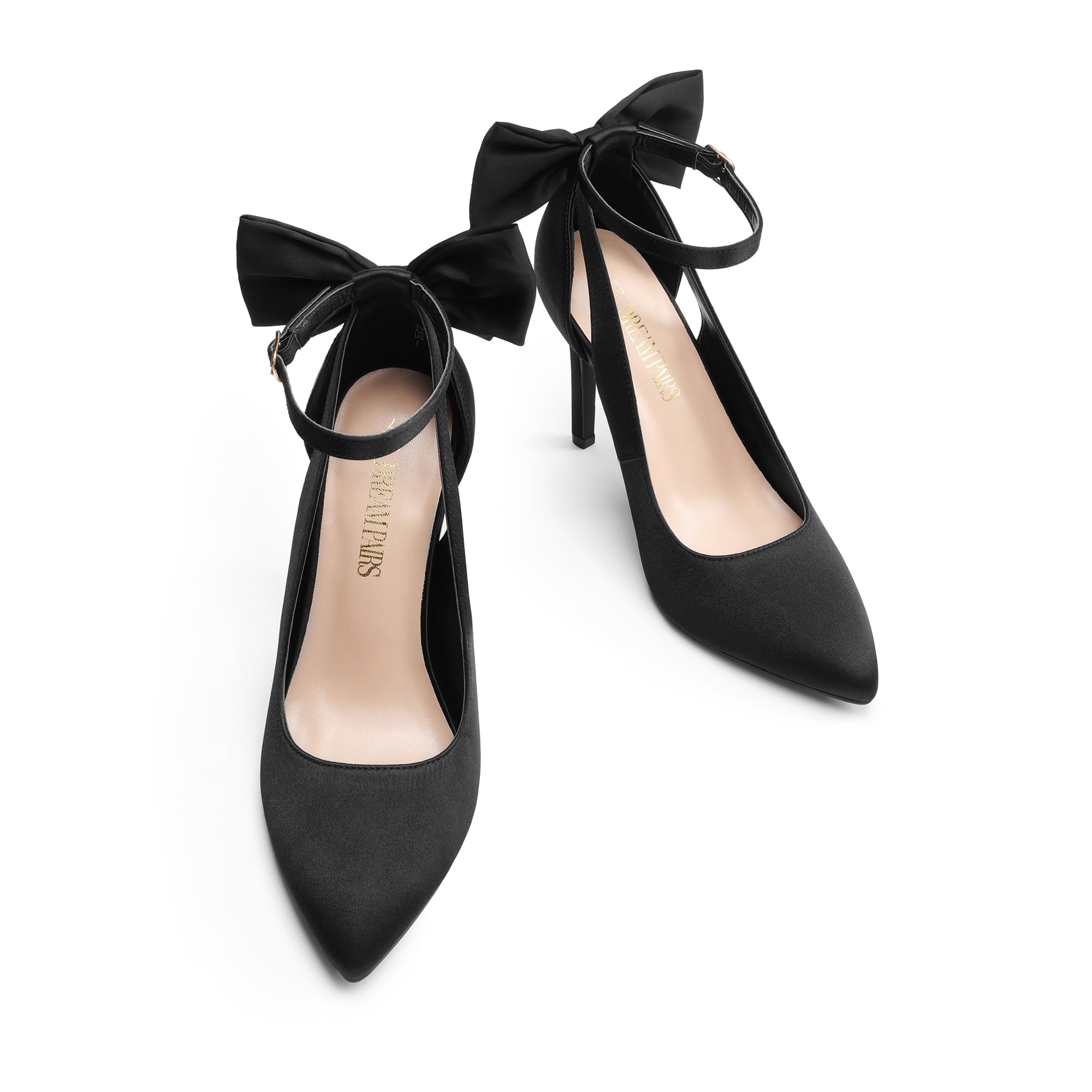 DREAM PAIRS Women's High Heels Stiletto Strappy Pointed Toe Bow Dress Shoes Sexy Party Wedding Pumps,Size 11,Black-Satin,SDPU2450W