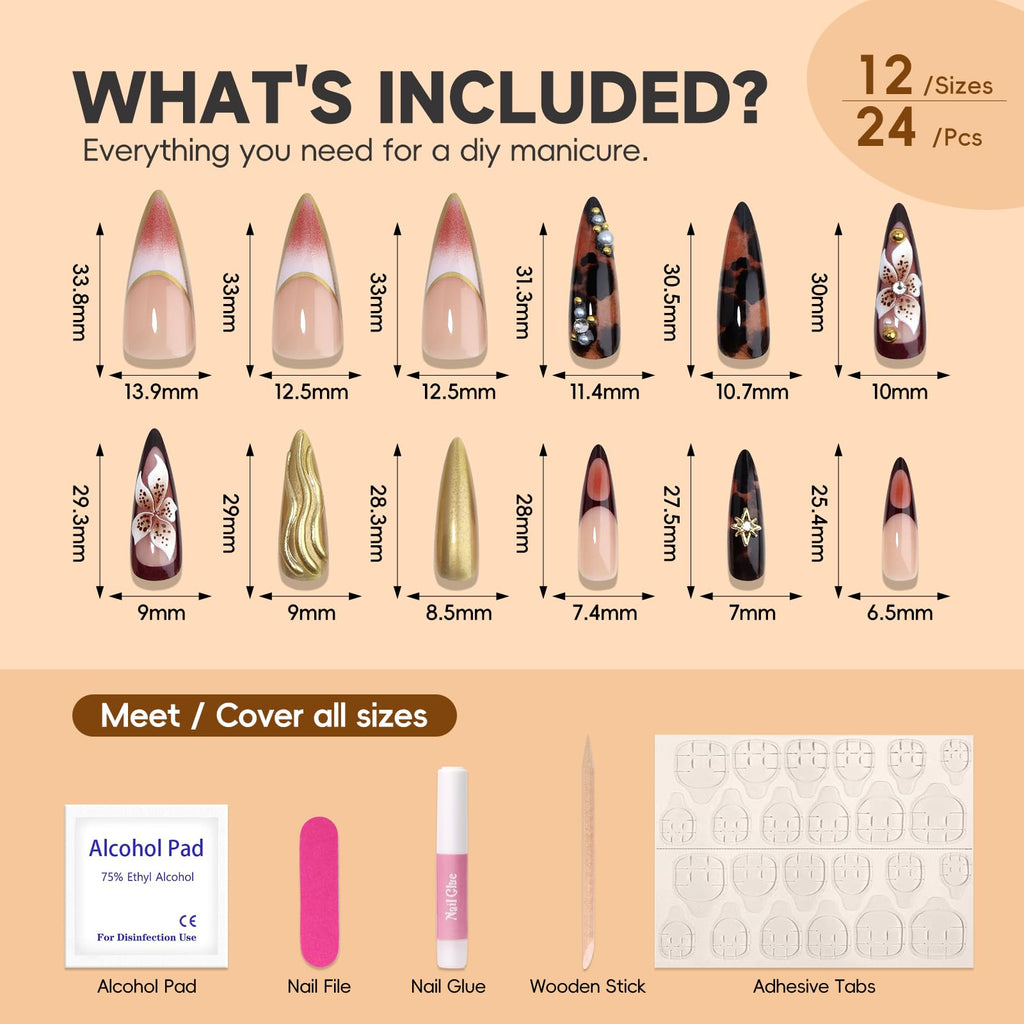 Caramel Bloom Nails | Gold & Brown 3D Press-On Nail Set