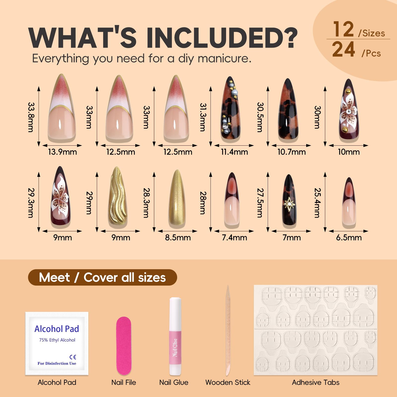 Caramel Bloom Nails | Gold & Brown 3D Press-On Nail Set