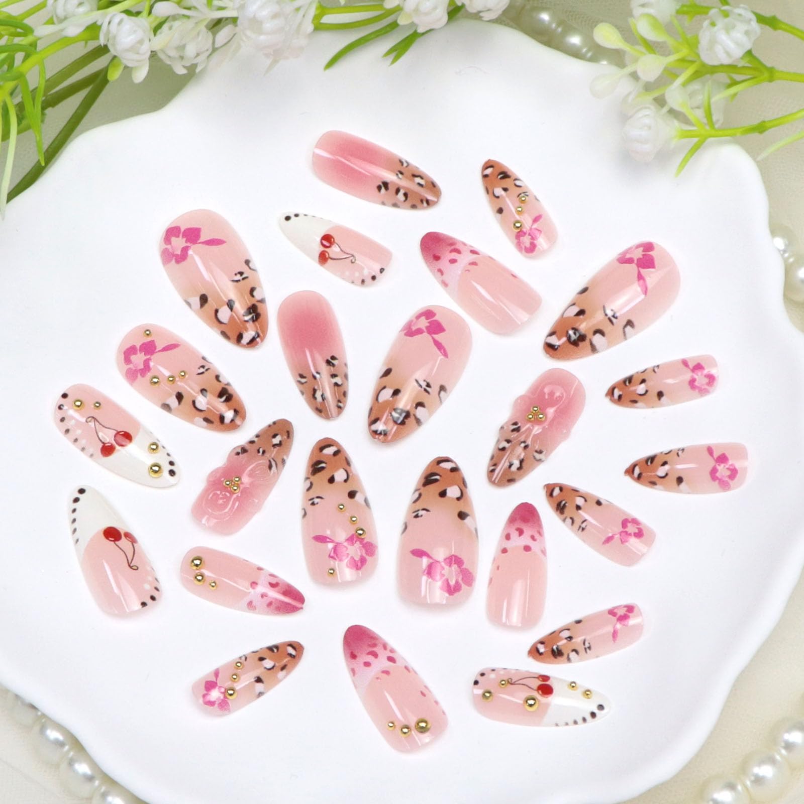 Cherry Pop Nails | Fun Pink & White Press-On Nail Set