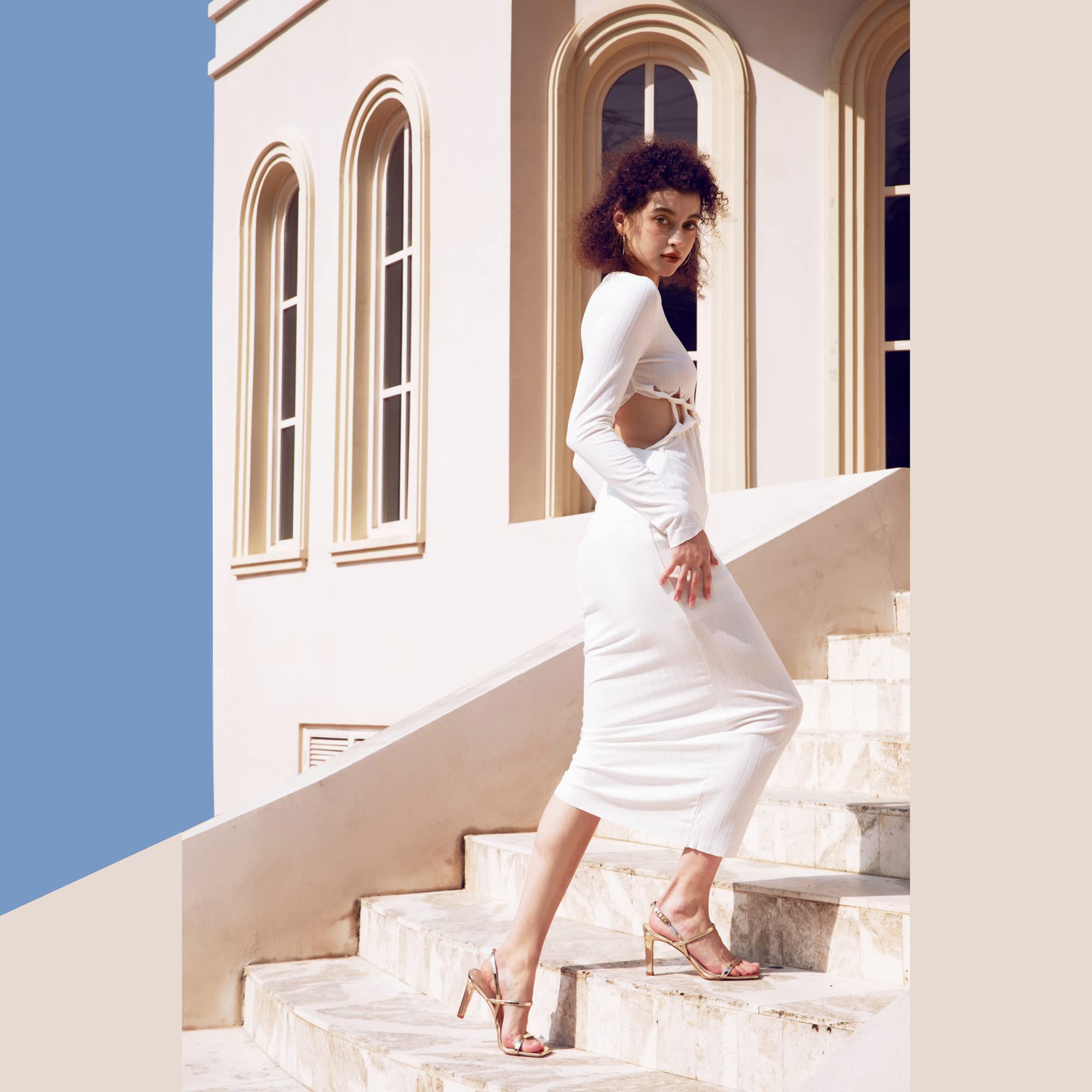 Modatope Sandals for Women Open Toe Strappy Sandal Heels for Women Gold Sandals Square Toe Womens High Heels Sandals Size 9