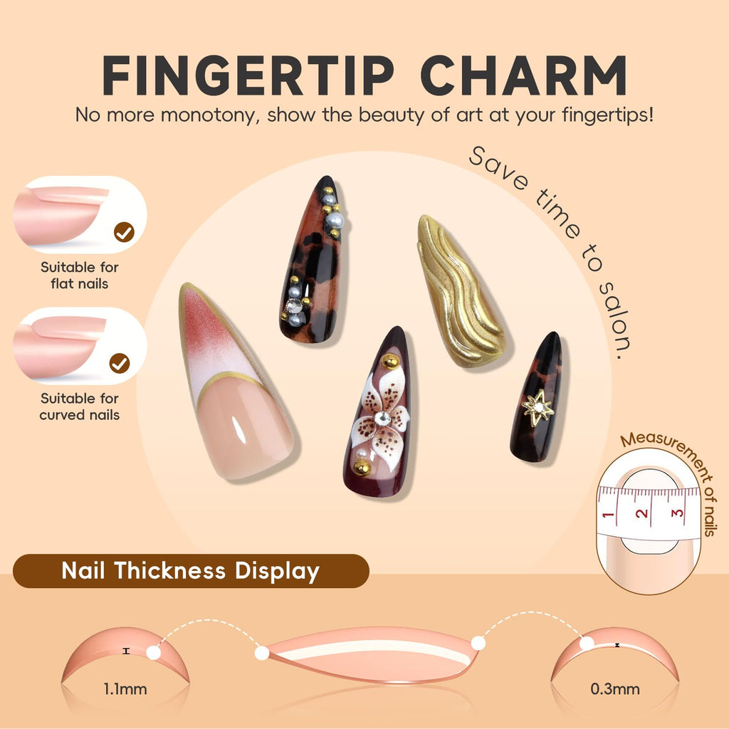 Caramel Bloom Nails | Gold & Brown 3D Press-On Nail Set