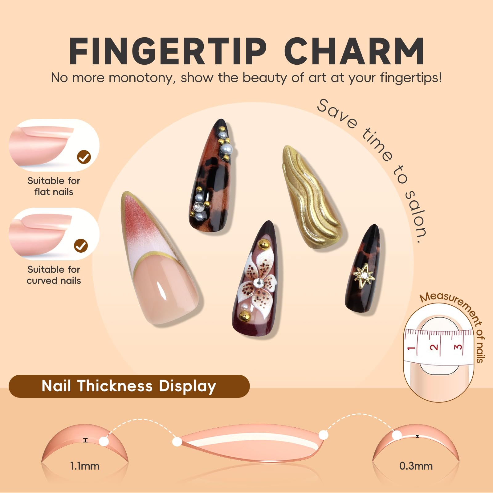 Caramel Bloom Nails | Gold & Brown 3D Press-On Nail Set