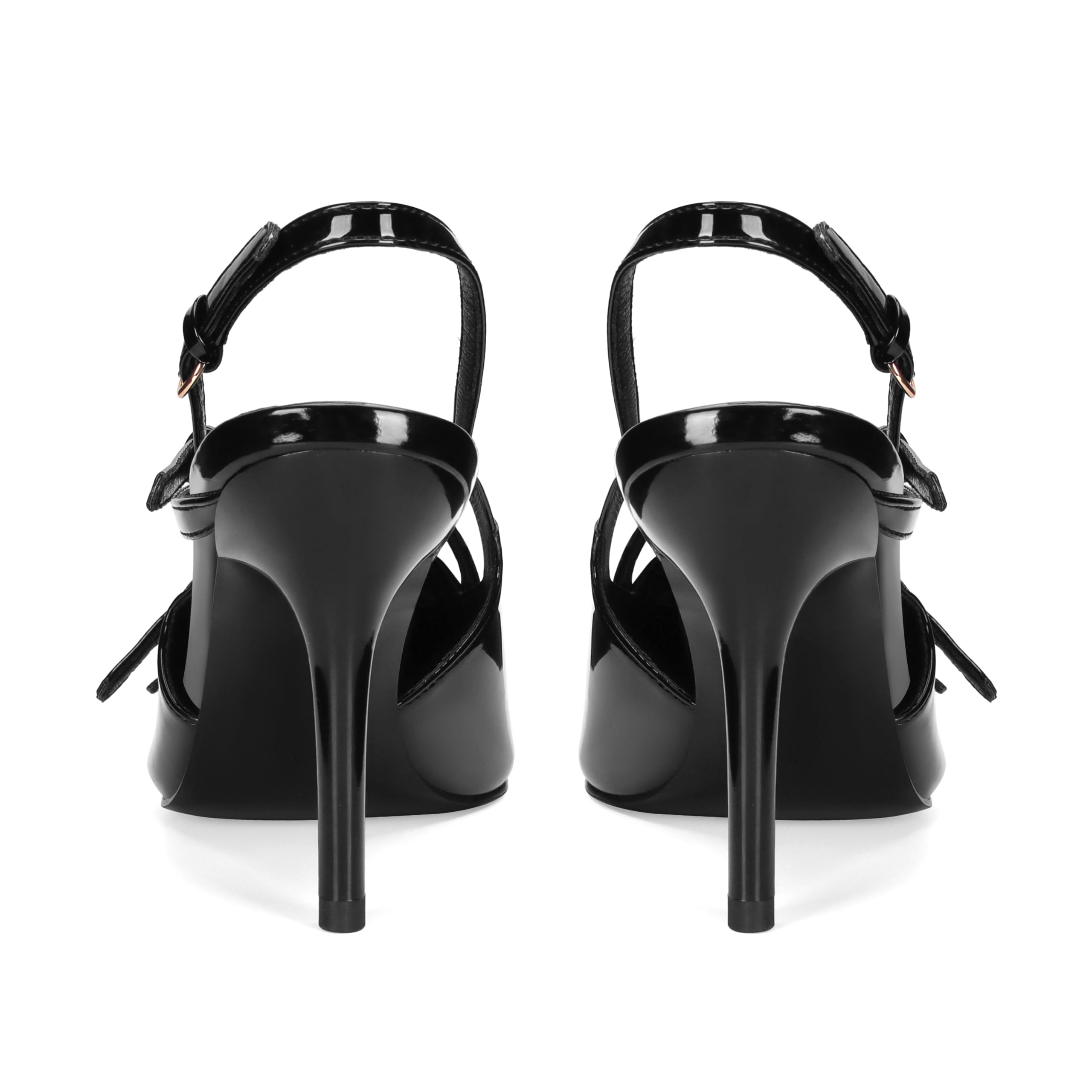 CORNMOOD Slingback Kitten Heels for Women Pointed Toe Stiletto Low Heels with Buckle Strap Heeled Pumps Sandals Black，9