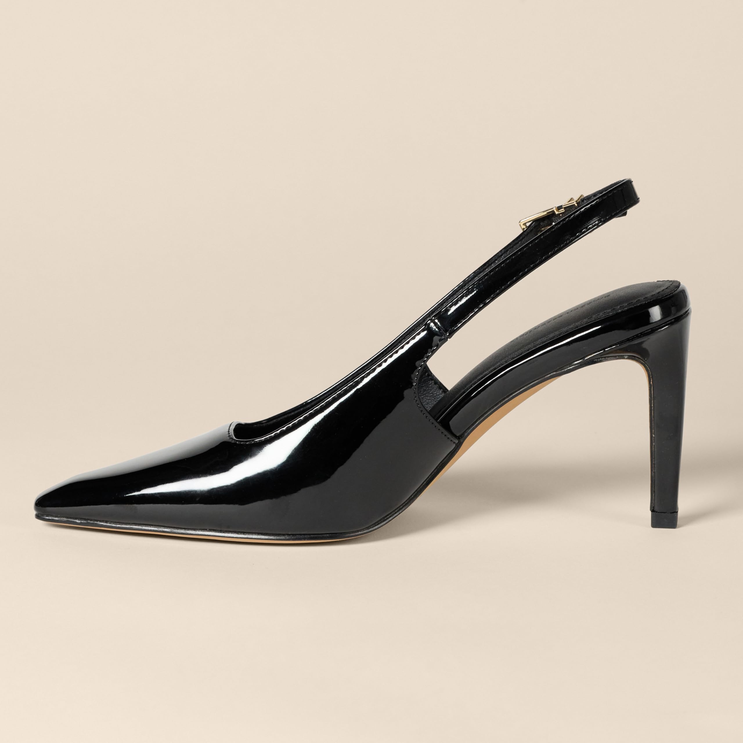 Amazon Essentials Women's Slingback Heels, Black Patent, 6.5
