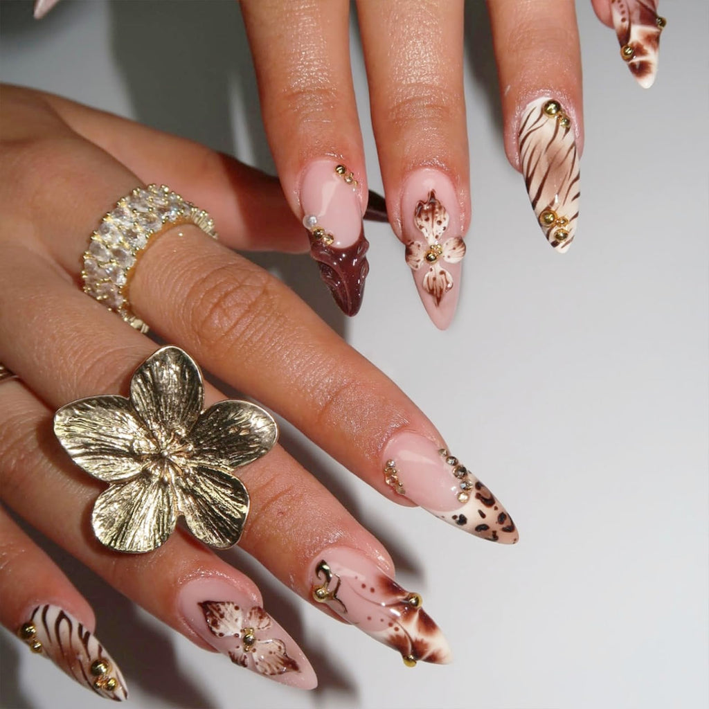 Cocoa Luxe Nails | Animal Print & Floral Press-On Nail Set