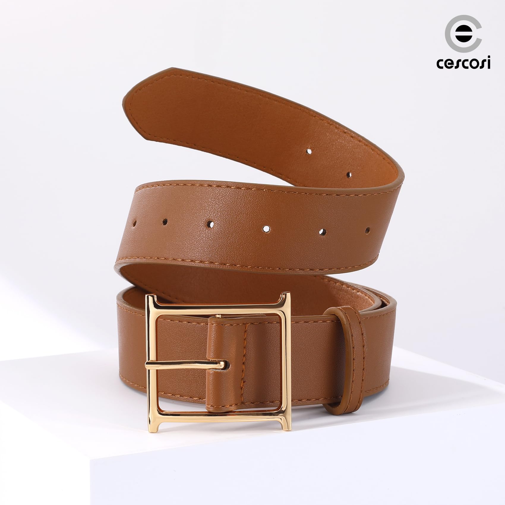 Classic Leather Belt | Square Gold Buckle Women’s Retro Style