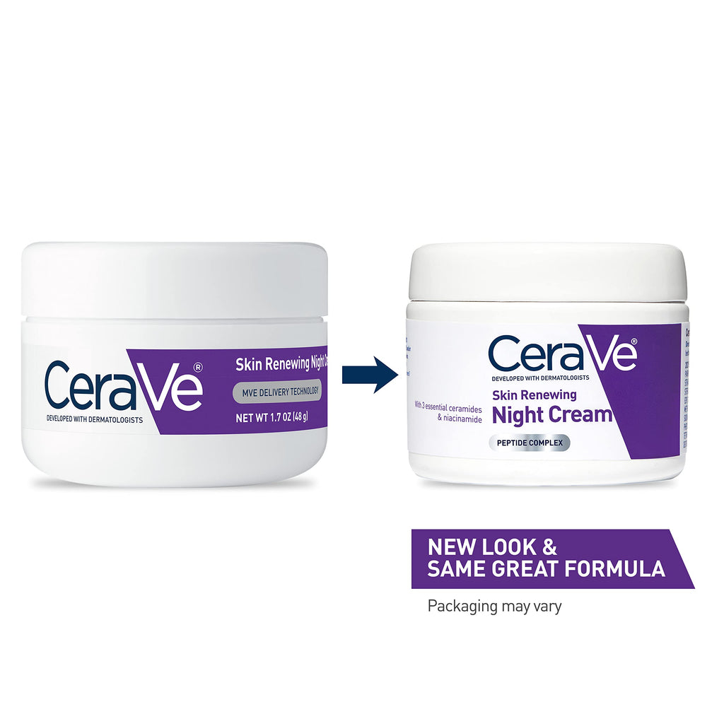 CeraVe Skin Renewing Night Cream, Niacinamide, Peptide Complex, and Hyaluronic Acid Moisturizer for Face, 1.7 Ounce, Packaging may Vary