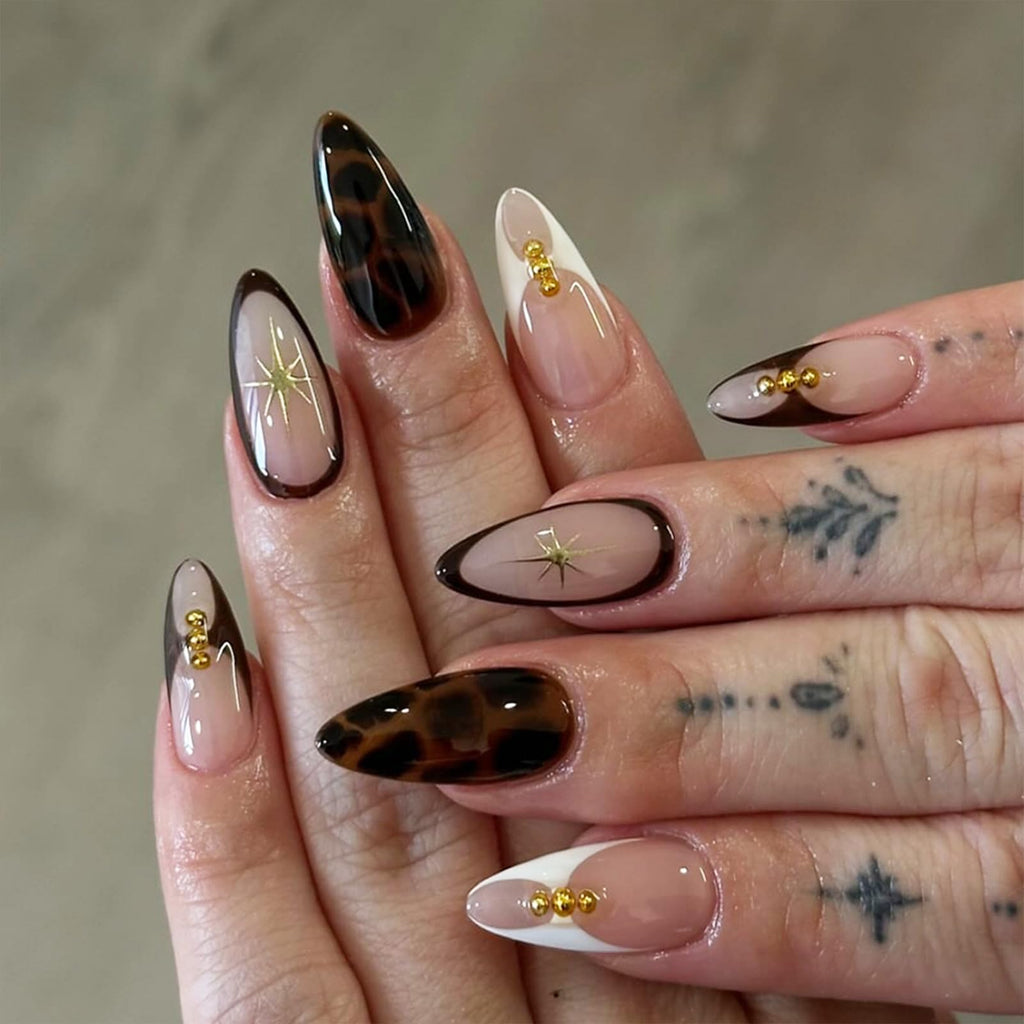 Starburst Tortoise Nails | Brown & Gold Press-On Nail Set