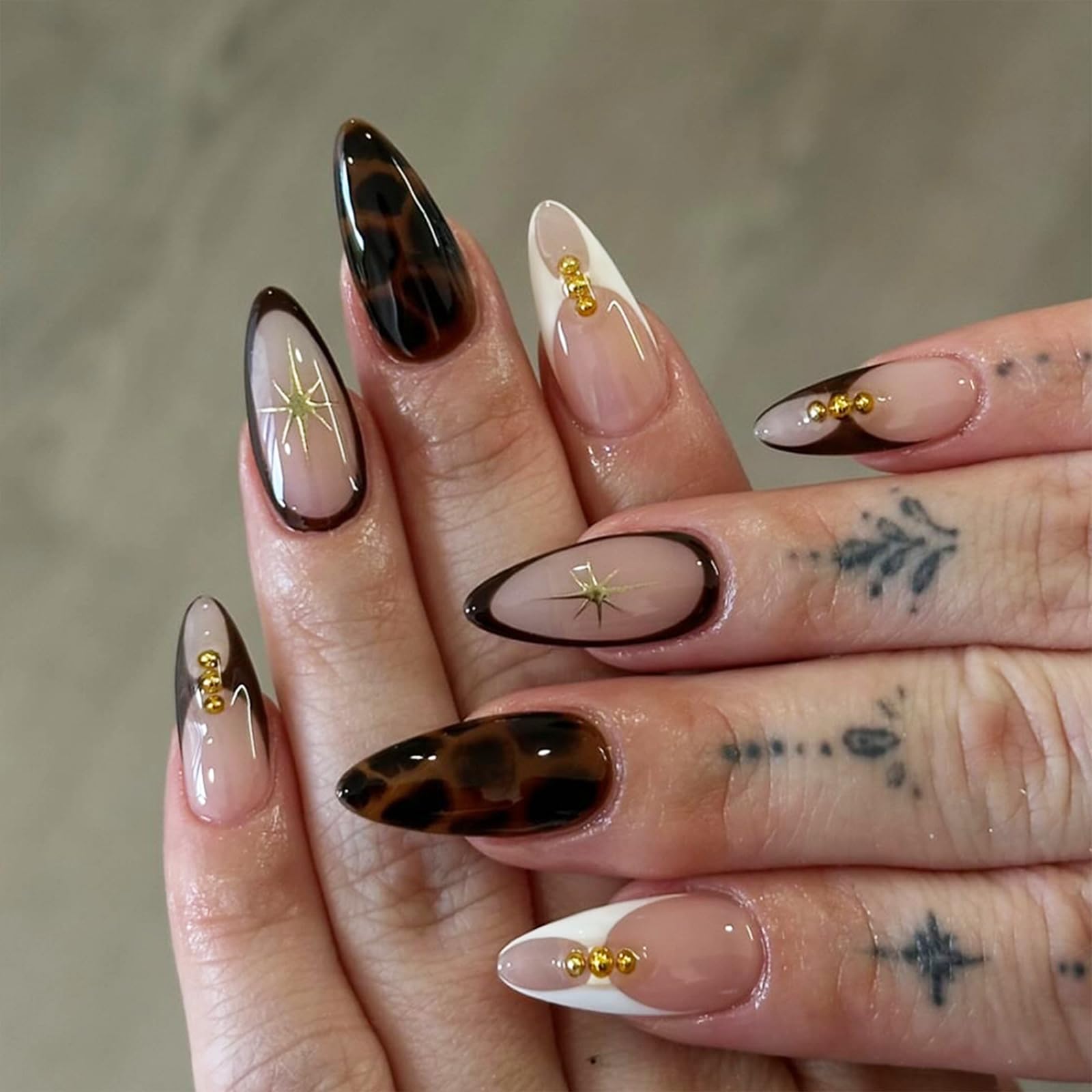 Starburst Tortoise Nails | Brown & Gold Press-On Nail Set