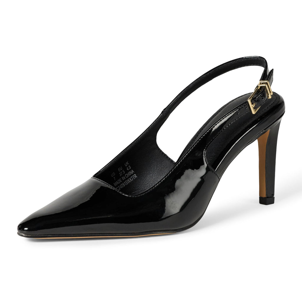 Amazon Essentials Women's Slingback Heels, Black Patent, 6.5