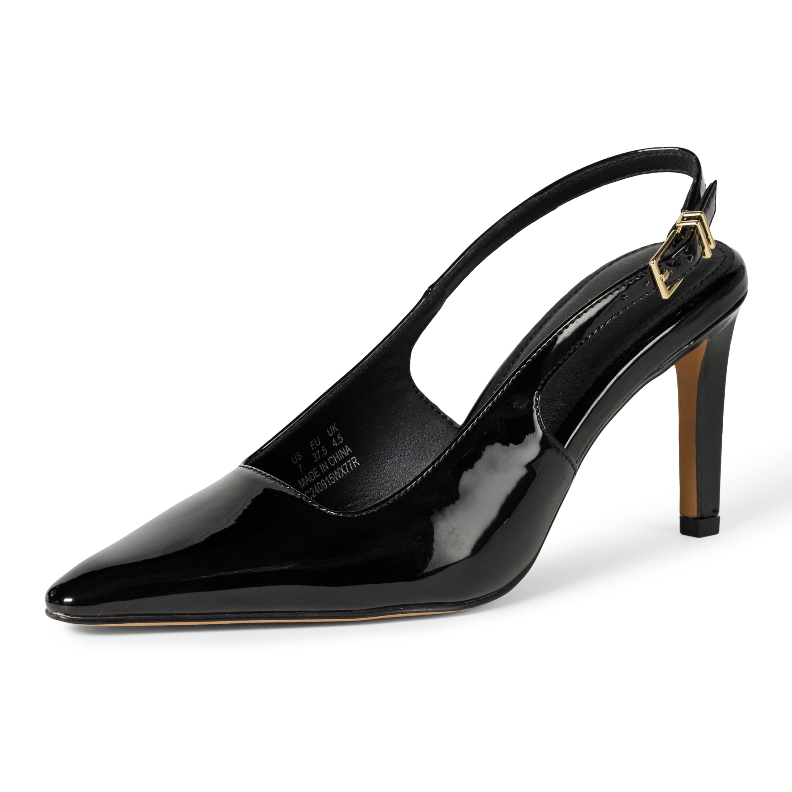 Amazon Essentials Women's Slingback Heels, Black Patent, 6.5