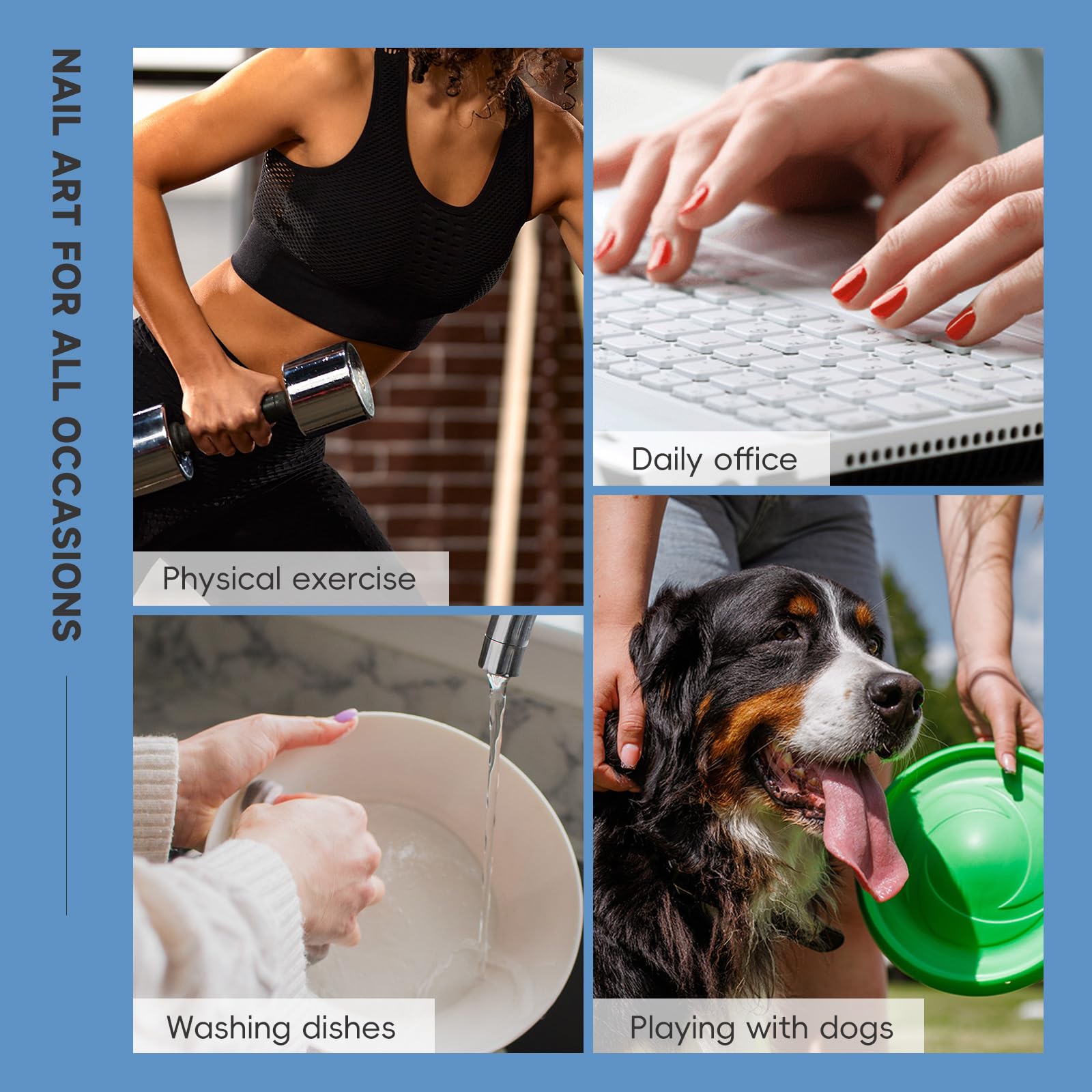 Blue Blossom French Nails | White & Blue Floral Press-On Set