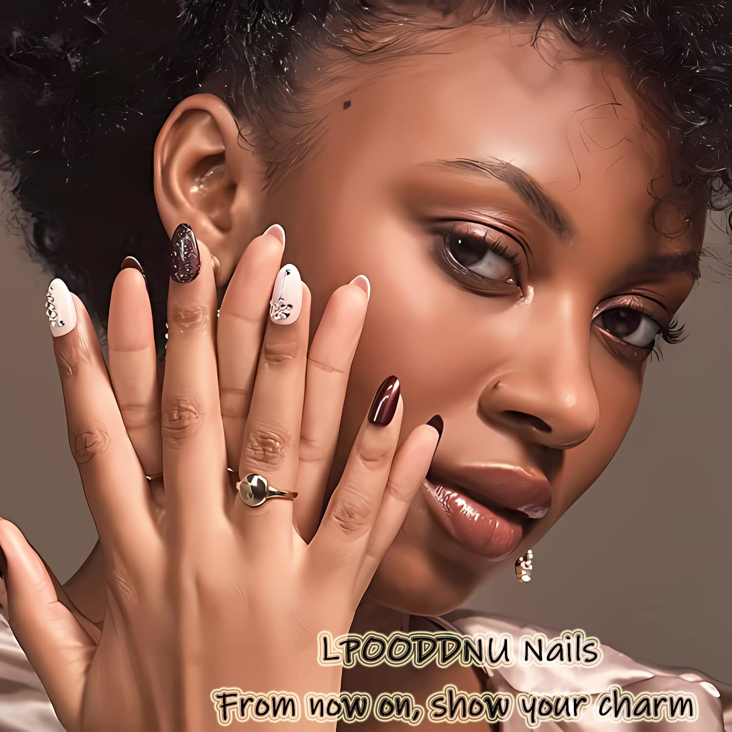 Pink Petal 3D Floral Nails | Elegant Pink & White Press-On Set with Gold Detailing