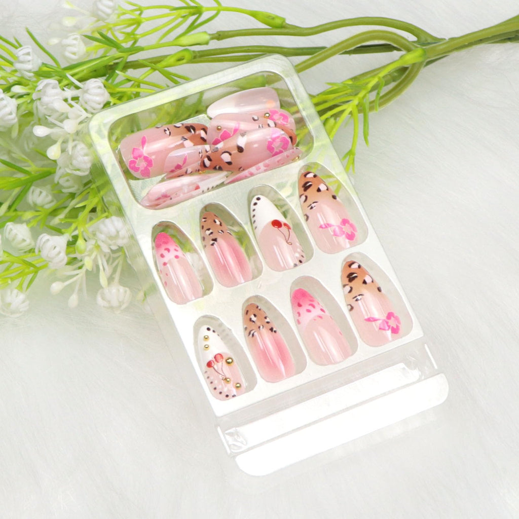 Cherry Pop Nails | Fun Pink & White Press-On Nail Set