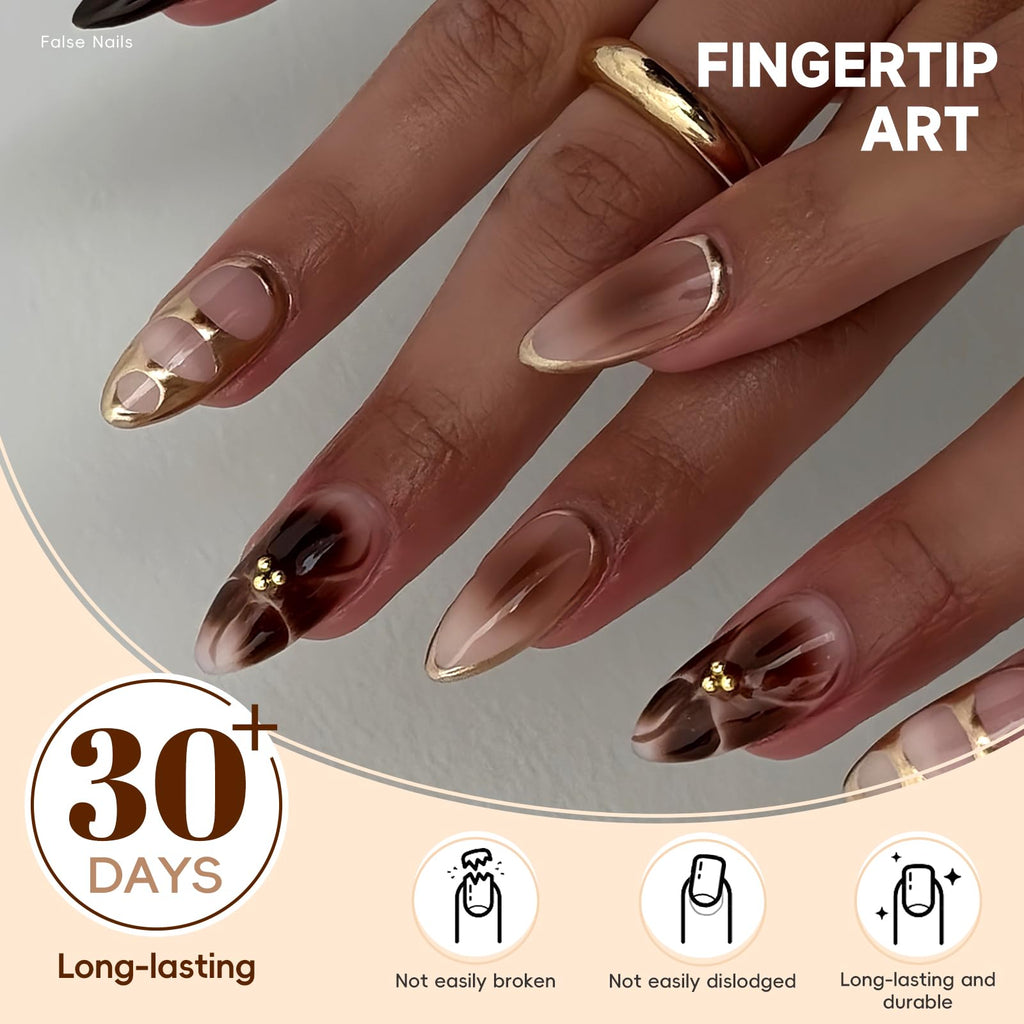 Mocha Glazed Nails | Gold-Edged Nude Press-On Nail Set