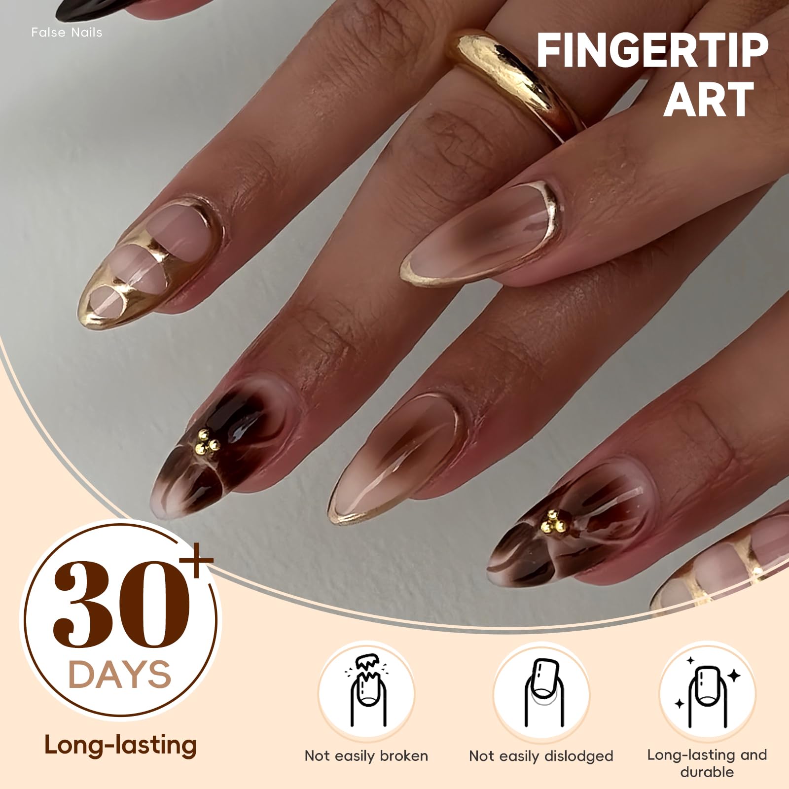 Mocha Glazed Nails | Gold-Edged Nude Press-On Nail Set